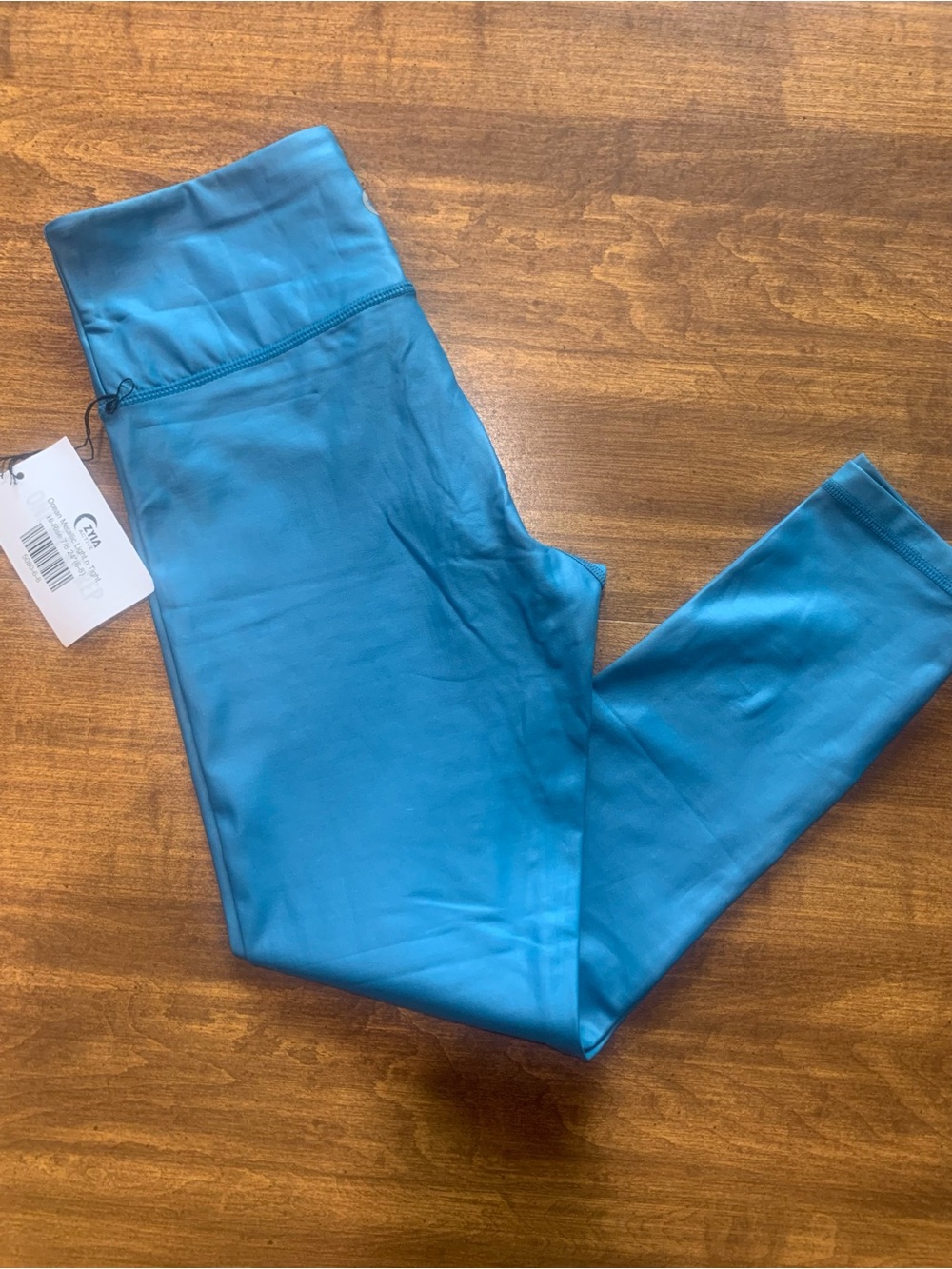 ZYIA Women’s Metallic Blue Performance Leggings